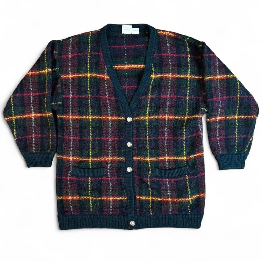 J.G. Hook‎ vintage plaid cardigan grandpa sweater, multi-colored size medium